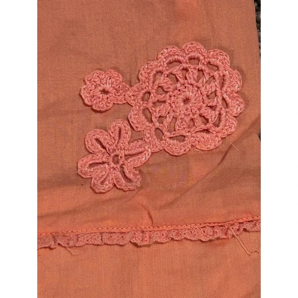 Kk22 Baby Girl Peach Button Up‎ Long Sleeve Dress Crochet Flower Detail Size 4T